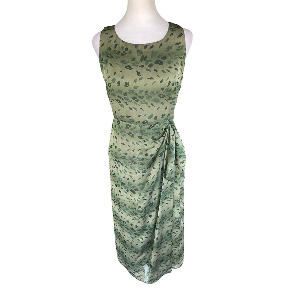 Vintage Yves Cossette Depeche Mode Green Midi Drape Dress Womens Size 4